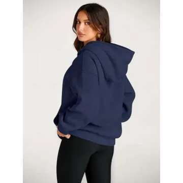 Trendy Queen Womens Oversized Hoodies Fleece Sweatshirts Long Sleeve Sweaters Pullover Fall Outfits Winter Clothes Navy M