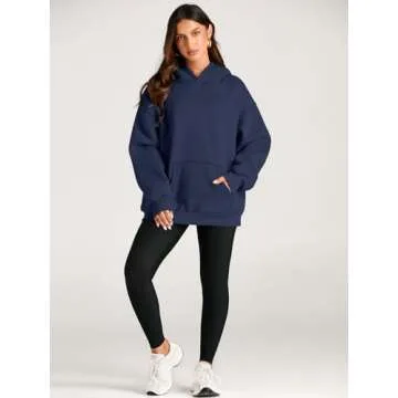Trendy Queen Womens Oversized Hoodies Fleece Sweatshirts Long Sleeve Sweaters Pullover Fall Outfits Winter Clothes Navy M
