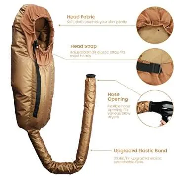 Segbeauty Hair Dryer Bonnet, Extra Large Deep Conditioning Cap Attachment, Upgraded Adjustable Drying Heat Cap Hooded with Elastic Strap for Fast Drying Curly Hair Styling Nursing Oil Treat-Ment Gold