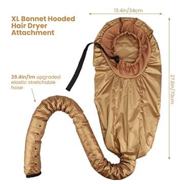 Segbeauty Hair Dryer Bonnet, Extra Large Deep Conditioning Cap Attachment, Upgraded Adjustable Drying Heat Cap Hooded with Elastic Strap for Fast Drying Curly Hair Styling Nursing Oil Treat-Ment Gold