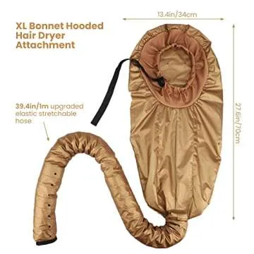 Segbeauty Hair Dryer Bonnet, Extra Large Deep Conditioning Cap Attachment, Upgraded Adjustable Drying Heat Cap Hooded with Elastic Strap for Fast Drying Curly Hair Styling Nursing Oil Treat-Ment Gold