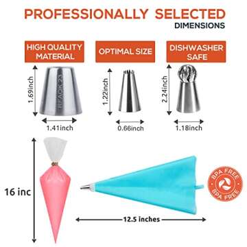 RFAQK 70-Piece Russian Piping Tips Complete Set, Piping Bags and Tips Set for Cookie Cupcake & Cake Decoration, Cake Decorating Kit Gift for Women includes Piping Tips with Pastry Bags and much more