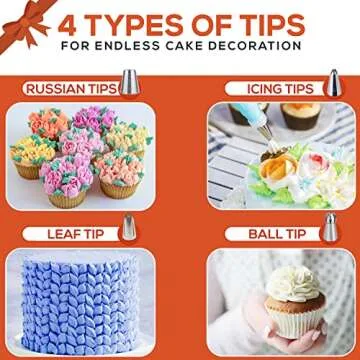 RFAQK 70-Piece Russian Piping Tips Complete Set, Piping Bags and Tips Set for Cookie Cupcake & Cake Decoration, Cake Decorating Kit Gift for Women includes Piping Tips with Pastry Bags and much more
