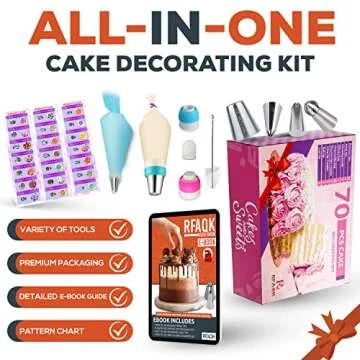 RFAQK 70-Piece Russian Piping Tips Complete Set, Piping Bags and Tips Set for Cookie Cupcake & Cake Decoration, Cake Decorating Kit Gift for Women includes Piping Tips with Pastry Bags and much more