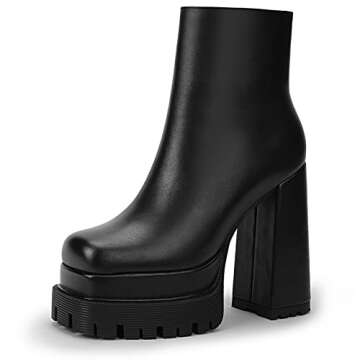 wetkiss WEKISS Black Platform Boots for Women Heeled Boots Chunky Platform Boots Platform Ankle Boots Womens Platform Boots Mid Calf Boots for Women