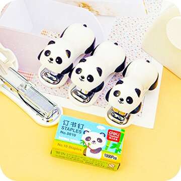 DECORA Cute Panda Mini Desktop Stapler Handy Stapler for Christmas Party Favors Home and Office Use with 1000 Pieces Staples