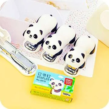 DECORA Cute Panda Mini Desktop Stapler Handy Stapler for Christmas Party Favors Home and Office Use with 1000 Pieces Staples