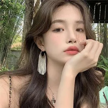 WASAIE Boho Linear Tassel Drop Dangling Earrings For Women,Silver Plated Long Formal Country Bohemian Fringe Chain Chandelier Prom Statement Trendy Earrings For Concert Wedding Party Prom