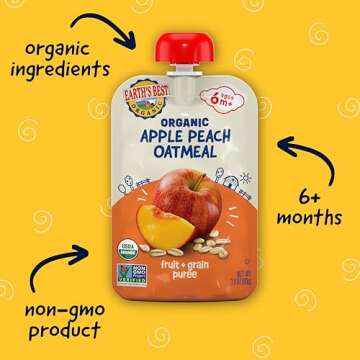 Earth's Best Organic Baby Food Pouches, Fruit and Grain Puree for Babies 6 Months and Older, Organic...