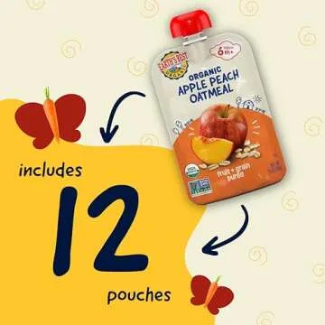 Earth's Best Organic Baby Food Pouches, Fruit and Grain Puree for Babies 6 Months and Older, Organic Apple Peach and Oatmeal Puree, 3.5 oz Resealable Pouch (Pack of 12)