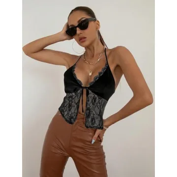 Buy SOLY HUX Sexy Lace Trim Halter Cami Top for Women