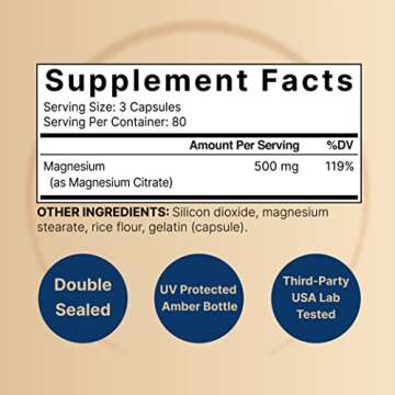 NatureBell Magnesium Citrate 500mg, 240 Capsules | High Purity Elemental Form – Extra Strength | E...
