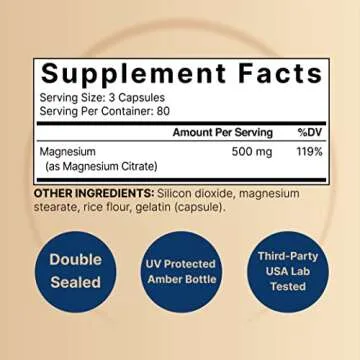 NatureBell Magnesium Citrate 500mg, 240 Capsules | High Purity Elemental Form – Extra Strength | E...