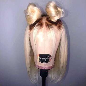 Ali Grace Short Bob Lace Front Wigs Brazilian Human Hair Ombre Blonde 1B/613 2 Tone Straight Glueles...