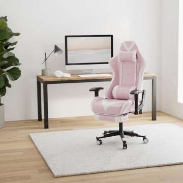 Darkecho Pink Gaming Chair with Footrest Massage Racing Office Computer Ergonomic Chair Leather Reclining Video Game Chair Adjustable Armrest High Back Gamer Chair with Headrest Lumbar Support Pink