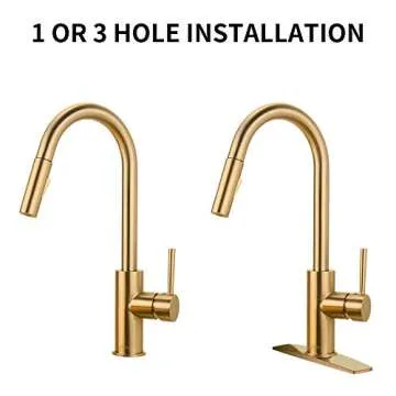 FORIOUS Gold Kitchen Faucet with Pull Down Sprayer, Brushed Brass High Arc Gooseneck Modern Sink Faucet with CUPC Ceramic Cartridge, Single Handle Stainless Steel and Deck Plate