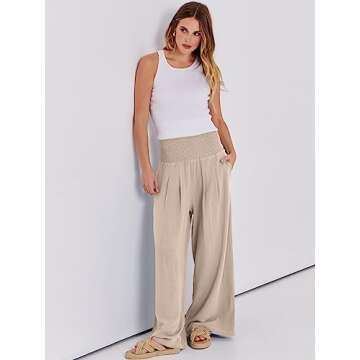Stylish ANRABESS Women Linen Palazzo Pants - Casual Comfort