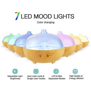 Cool Mist Humidifiers - Essential Oil Diffusers with 7 Lighting Options - Auto Shut Off Humidifiers for Bedroom, Home & Office Glass Brown