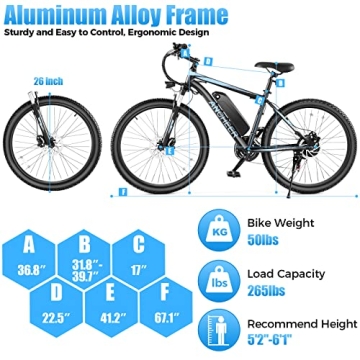 ANCHEER Electric Bike for Adults, [Peak 750W Motor] Electric Mountain Bike, 26" Sunshine Commuter Ebike, 55 Miles 22MPH Electric Bicycle with 48V/374Wh Battery, LCD-Display, 21 Speed