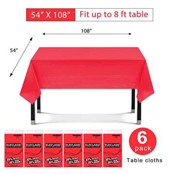 Red 6 Pack Premium Disposable Plastic Tablecloth 54 x 108 in - Plastic Table Cloths for Parties Disp...