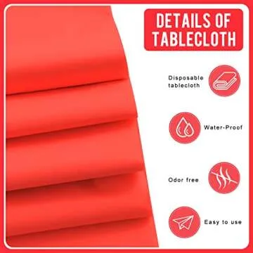 Red 6 Pack Premium Disposable Plastic Tablecloth 54 x 108 in - Plastic Table Cloths for Parties Disposable Tablecloth for Rectangle Table Up to 8 Feet - Rectangle Tablecloth - Red Plastic Tablecloth