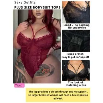 Kaei&Shi Plus Size Lingerie For Women,Sheer Lace Sexy V Neck Bodysuit,Eyelash One Piece Floral Teddy...