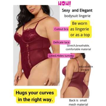 Kaei&Shi Plus Size Floral Lace Bodysuit for Women