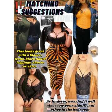 Kaei&Shi Plus Size Floral Lace Bodysuit for Women