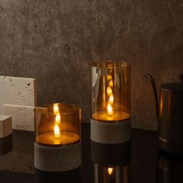 Luzzup Gold Glass LED Candles with Imitation Cement Base - Battery Operated Candle Set with Cover, W...