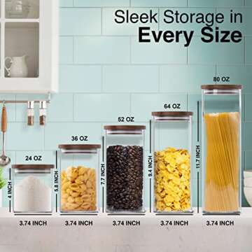 Essos Square Glass Jars with Wood Lids Set of (2) 64 fl oz Airtight and Stackable Storage Containers...