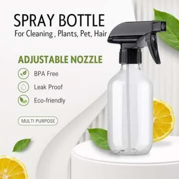 FANSTINOW Plastic Spray Bottles for plant - 10oz/300ml - Mist Stream - No Clog No Leak, Easy to Grip with Adjustable Nozzle for Hair, Cooking, Cleaning - BPA Free