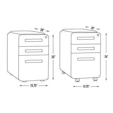 Laura Davidson Furniture STOCKPILE Curve Seated 3-Drawer Mobile File Cabinet with Removable Magnetic Cushion Seat - Metal Filing Cabinet, Pre-Assembled, Black with Dark Grey Cushion
