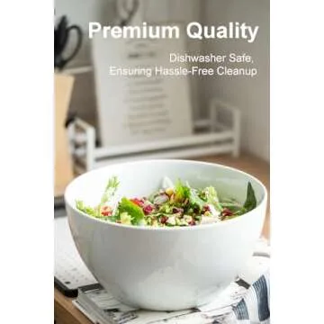 LAUCHUH Salad Serving Bowls, 5 Quarts Porcelain White Serving Bowl Extra Large Mixing Bowl with Spoon Set for Salad, Preparing, Pasta, Popcorn, Chips, Fruit, Vegetables, Christmas, 3 Pcs