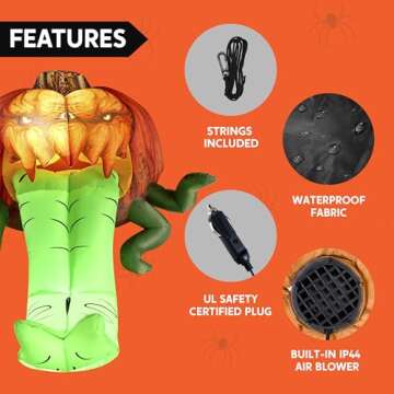 Joiedomi Halloween Inflatables Outdoor Decorations, Trunk or Treat Car Decorations Kit, Inflatable Pumpkin with Tentacles Trunk Or Treat Car Decor, Blow Up Pumpkin for Halloween Decor Outside