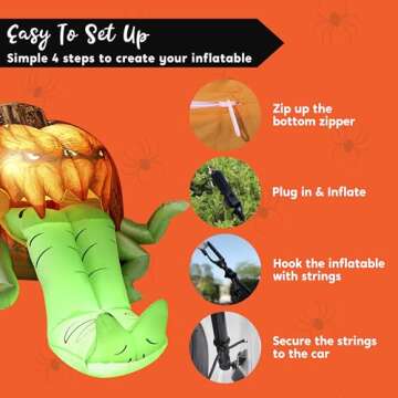Joiedomi Halloween Inflatables Outdoor Decorations, Trunk or Treat Car Decorations Kit, Inflatable Pumpkin with Tentacles Trunk Or Treat Car Decor, Blow Up Pumpkin for Halloween Decor Outside