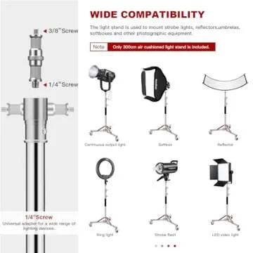Heavy Duty Light Stand with Casters 100% Stainless Steel 30kg/66lb Load Bearing Adjustable 130/4.3ft - 305CM/10ft Photography Light Stand with Wheels for Photography Studio Softbox, Monolight (Silver)