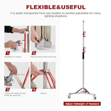 Heavy Duty Light Stand with Casters 100% Stainless Steel 30kg/66lb Load Bearing Adjustable 130/4.3ft - 305CM/10ft Photography Light Stand with Wheels for Photography Studio Softbox, Monolight (Silver)