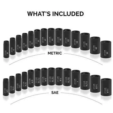 NEIKO 02446A 1/2" Impact Socket Set, 35 Piece, Deep Socket Kit Assortment, Standard SAE (3/8”-1-1/4”) and Metric MM (10-32mm) Sizes, Includes Ratchet Handle and Impact Extension Bars
