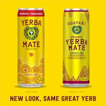 Guayakí Yerba Mate, Organic Sparkling Energy Drink Alternative, Cranberry Pomegranate, 80mg Natural Plant Based Caffeine, Smooth Energy & Focus, Carbonated, 15.5 Oz (Pack of 12) (Packaging May Vary)