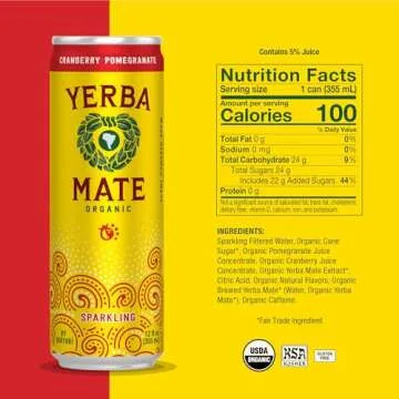 Guayakí Yerba Mate, Organic Sparkling Energy Drink Alternative, Cranberry Pomegranate, 80mg Natural Plant Based Caffeine, Smooth Energy & Focus, Carbonated, 15.5 Oz (Pack of 12) (Packaging May Vary)