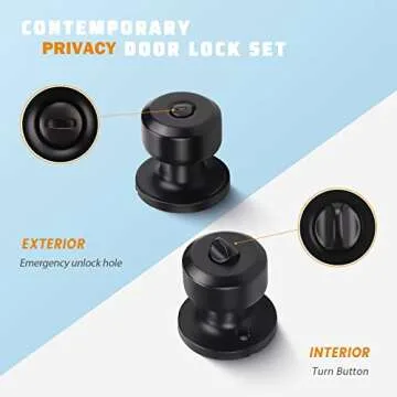 KNOBWELL 6 Pack Matte Black Door Knob Privacy Locking Door Knob, Keyless Bedroom/Bathroom Door Knobs...