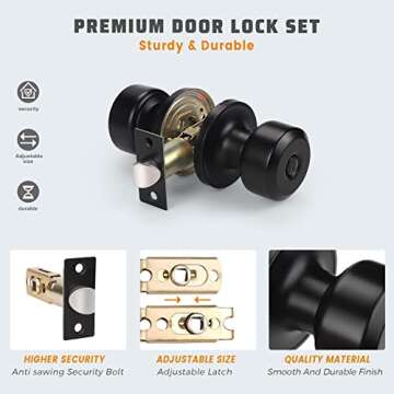 KNOBWELL 6 Pack Matte Black Door Knob Privacy Locking Door Knob, Keyless Bedroom/Bathroom Door Knobs with Lock, Interior Door Knobs