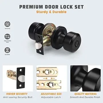 KNOBWELL 6 Pack Matte Black Door Knob Privacy Locking Door Knob, Keyless Bedroom/Bathroom Door Knobs with Lock, Interior Door Knobs