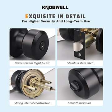 KNOBWELL 6 Pack Matte Black Door Knob Privacy Locking Door Knob, Keyless Bedroom/Bathroom Door Knobs with Lock, Interior Door Knobs