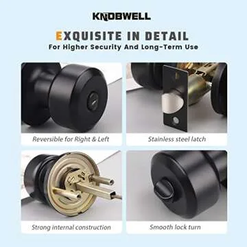 KNOBWELL 6 Pack Matte Black Door Knob Privacy Locking Door Knob, Keyless Bedroom/Bathroom Door Knobs with Lock, Interior Door Knobs