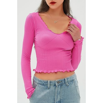 CHYRII Women’s Ruffled Long Sleeve V Neck Fall Top