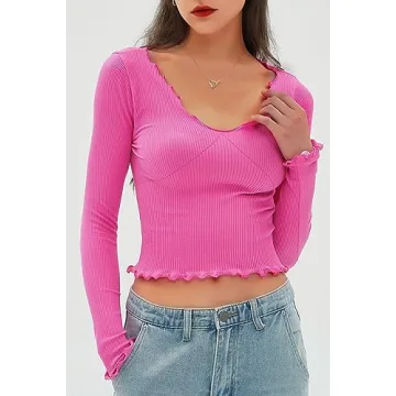 CHYRII Women’s Ruffled Long Sleeve V Neck Fall Top