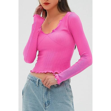 CHYRII Women’s Ruffled Long Sleeve V Neck Fall Top