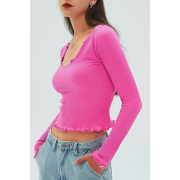 CHYRII Women’s Ruffled Long Sleeve V Neck Fall Top