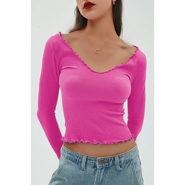 CHYRII Women’s Ruffled Long Sleeve V Neck Fall Top